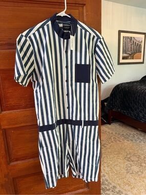 Men's Striped Short-Sleeve Romper - Navy & White One-Piece Bodysuit